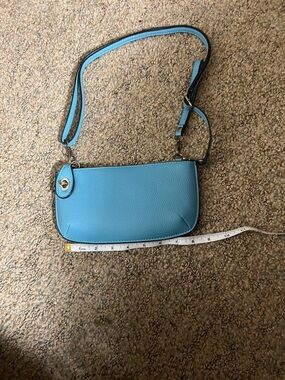 Joy Susan Sky Blue Pebbled Leather Mini Crossbody